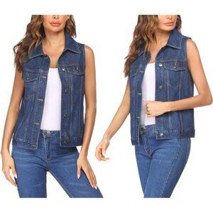 Women's Denim Vest Casual Classic Jean Jackets W Chest Flap Pockets